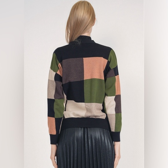 checkered multicoloured sweater cardigan - Picture 2 of 10